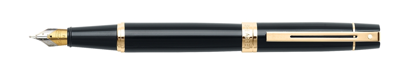 Sheaffer 300 Glossy Black Gold Tone Trim Fountain Pen